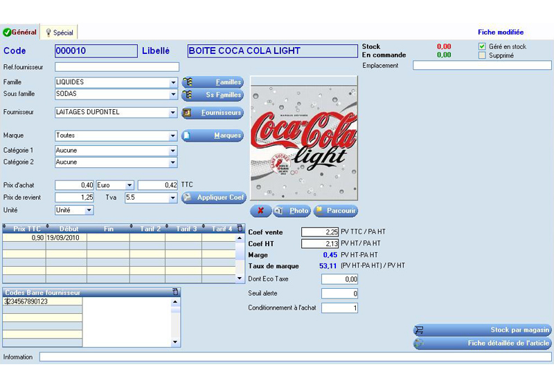 Gestion d'une fiche produit