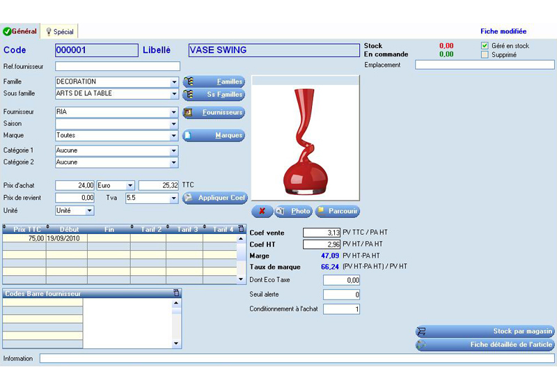 Gestion d'une fiche produit